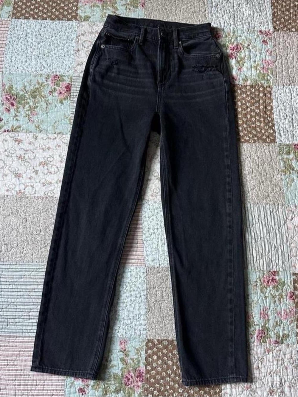 American Eagle black high-rise straight-leg jeans